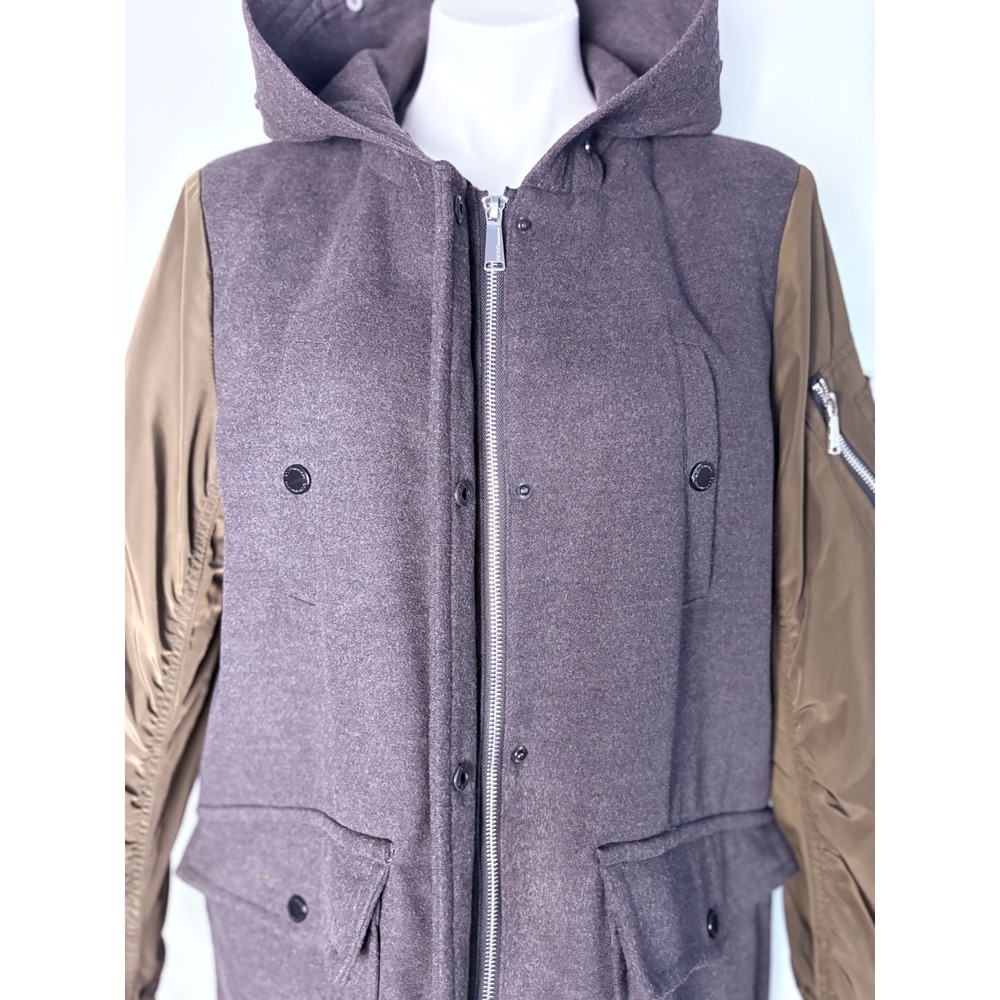 BCBGeneration Mixed Media Hooded Parka Coat Grey Olive Green XL - Picture 2 of 16